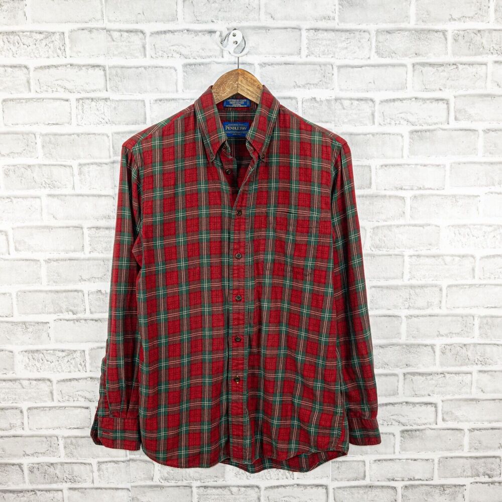 PENDLETON Men's Cotton Wool Canterbury cloth flannel Shirt in Red Plaid sz S